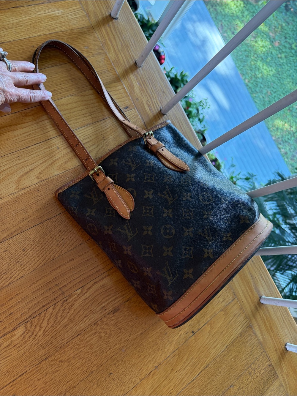 Louis Vuitton Monogram Canvas Small Bucket Shoulder Bag in Brown and Tan